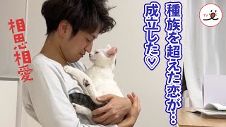 カップル成立！パパとニャンコの距離感にドキドキしちゃう♡｜PECO