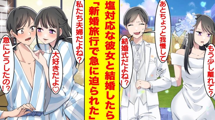 【漫画】俺を嫌ってる塩対応な彼女と結婚したら、なぜか新婚旅行で急にデレデレに甘えてきた。実は俺のこと大好き！？美女「私たち夫婦だよね？大好きだよ♡」俺「急にどうしたの！？」【胸キュン漫画】【恋愛漫画】