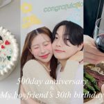 日韓カップルVlog • 500日記念日デートと彼氏の30歳の誕生日を祝った日🎂🍷🎁