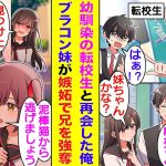 【漫画】幼い頃に片想いしていた美少女が転校生としてやってきて再会。ブラコン妹が兄のラブコメの気配を察知して宣戦布告。俺を転校生から奪い返そうと抜け駆けするが、転校生にバレて失敗。ハーレムは超キツいよ…